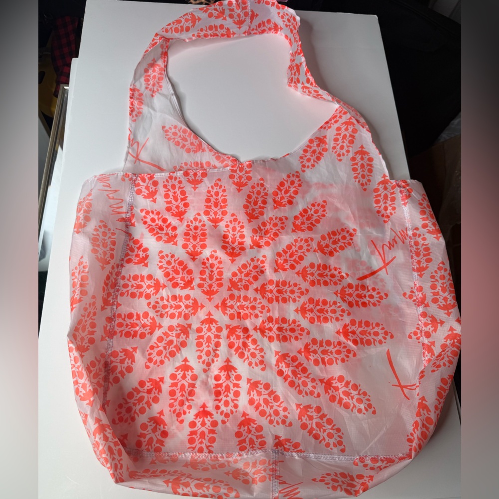 Large Free People Movement Reusable Floral Pattern Tote Bag - Coral Pink unique